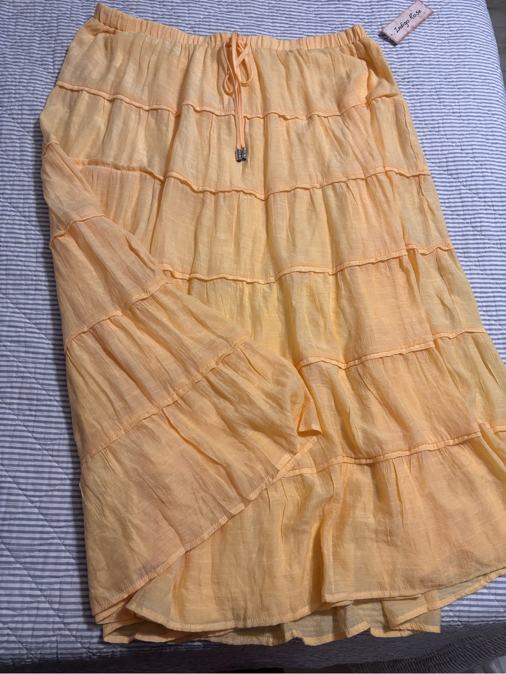 Light Peach Tiered Maxi Skirt with Drawstring Waist